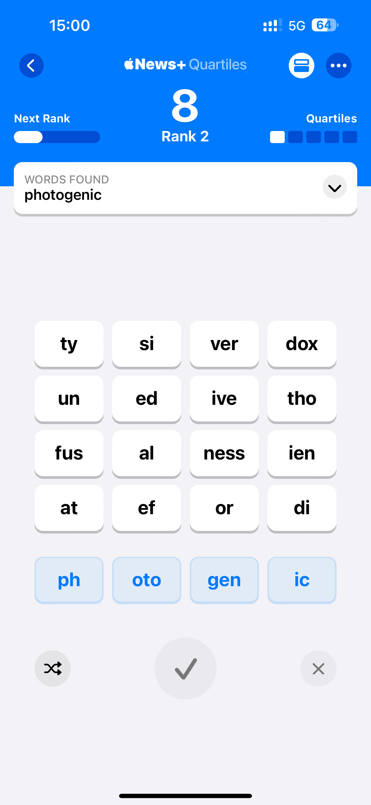 Apple iOS 17.5 News App Quartiles Game Word Completed