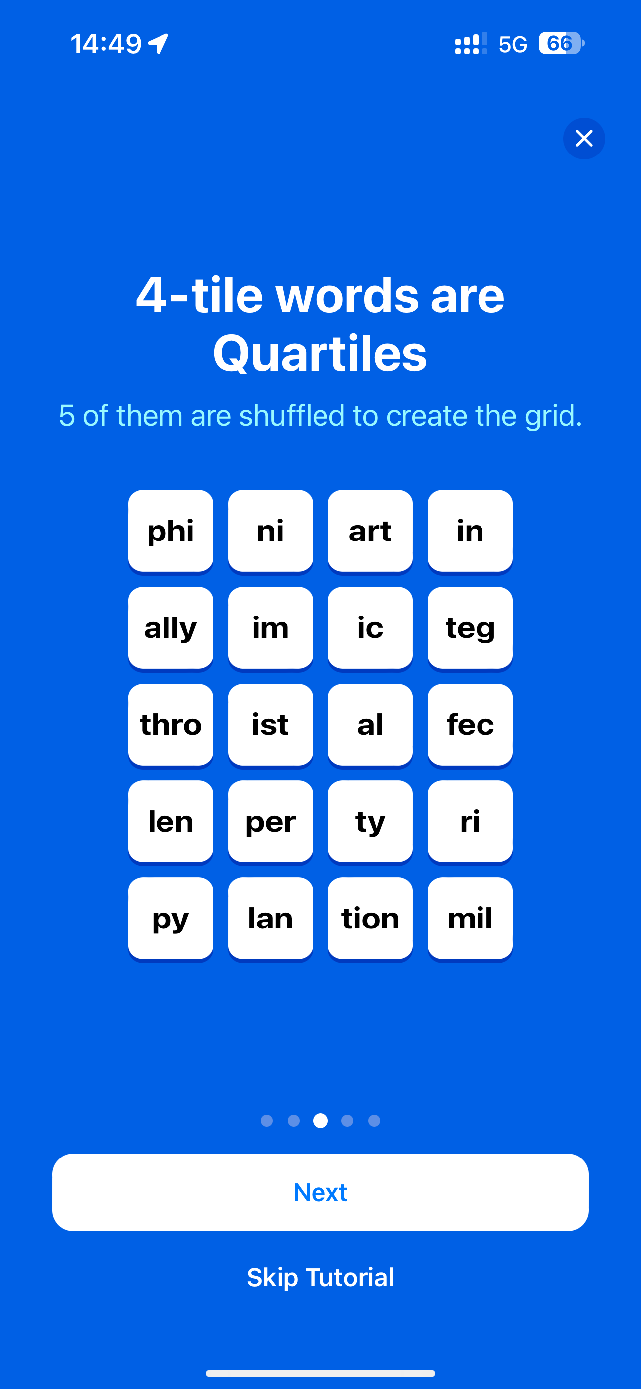Apple iOS 17.5 News App Quartiles Word Game Instructions Third Splash Screen