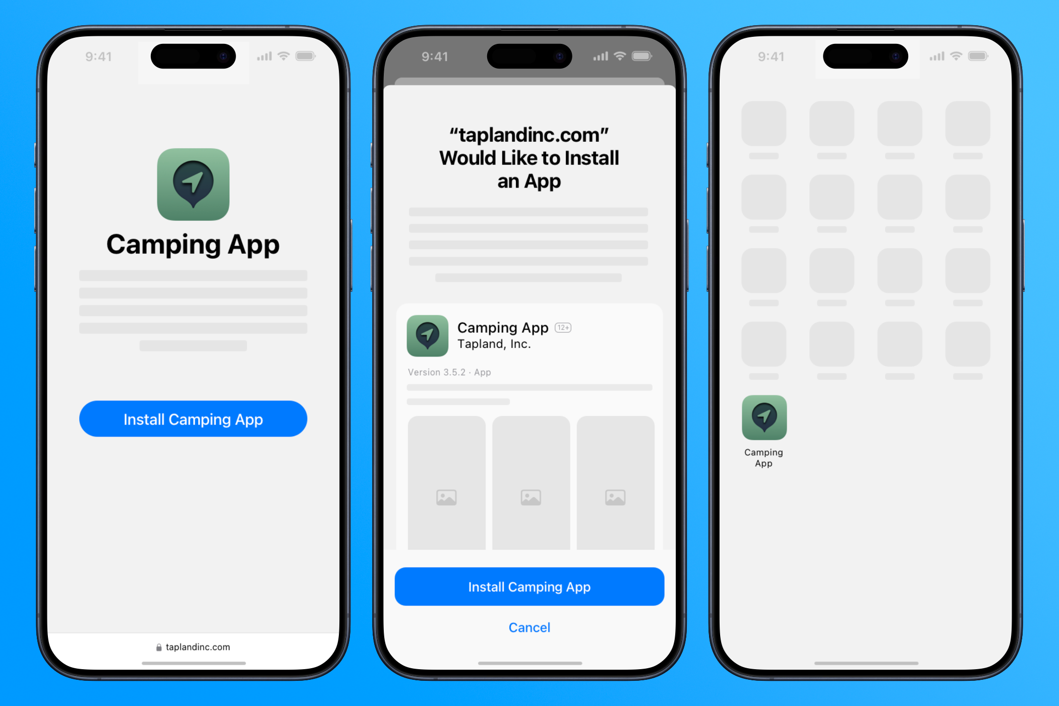Warning screens when downloading an app in Safari for iPhone