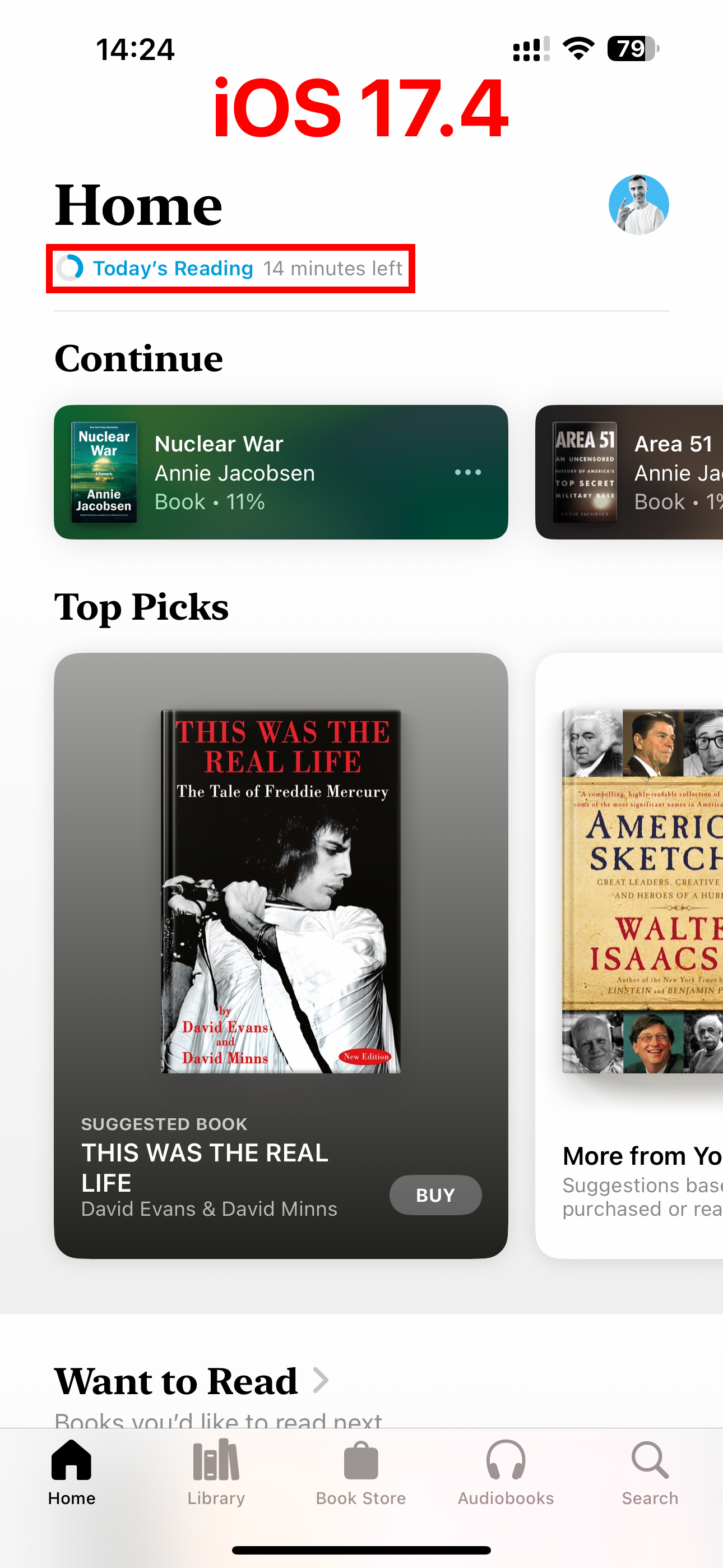 Reading goal icon in Apple's Books app on iOS 17.4