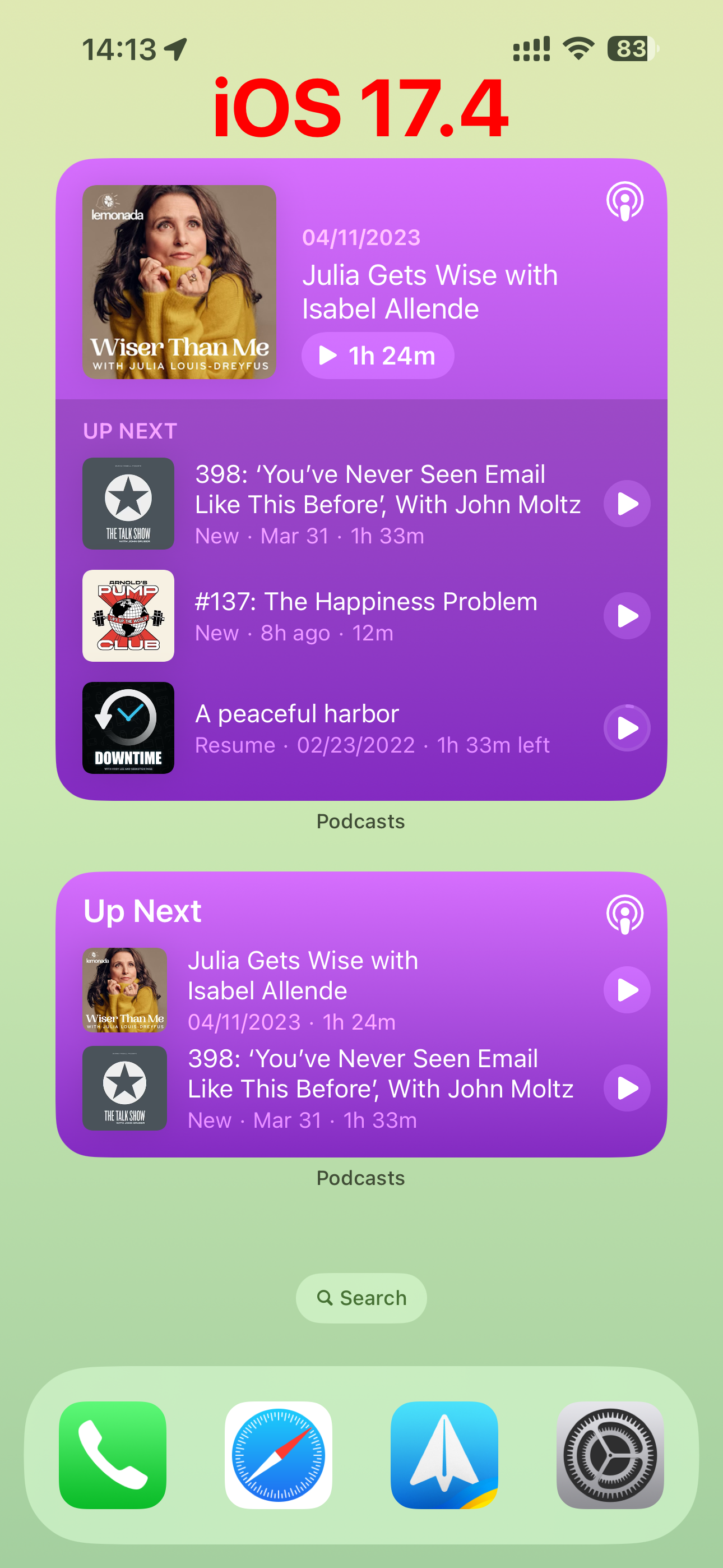 iOS 17.4 Apple Podcasts Widget Home Screen