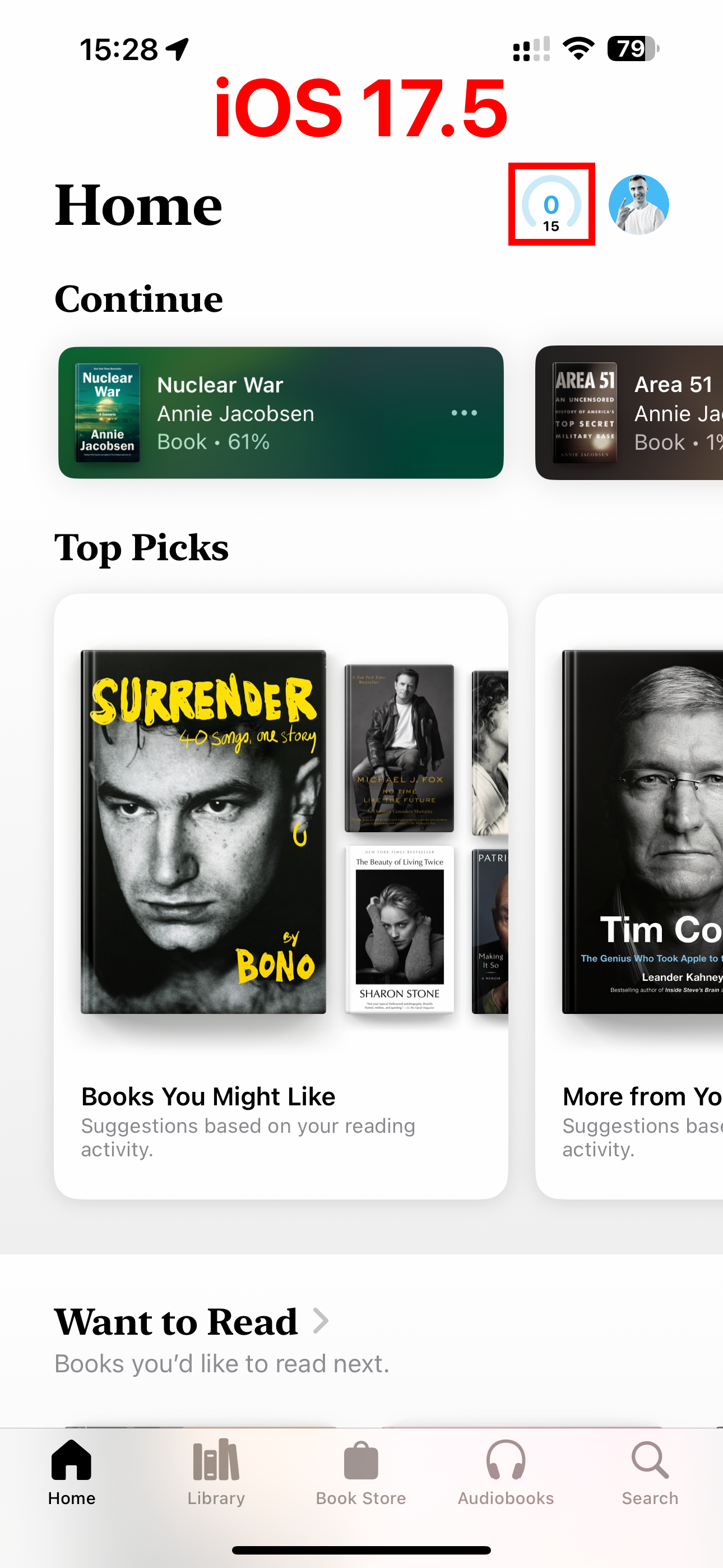Reading goal icon in Apple's Books app on iOS 17.5