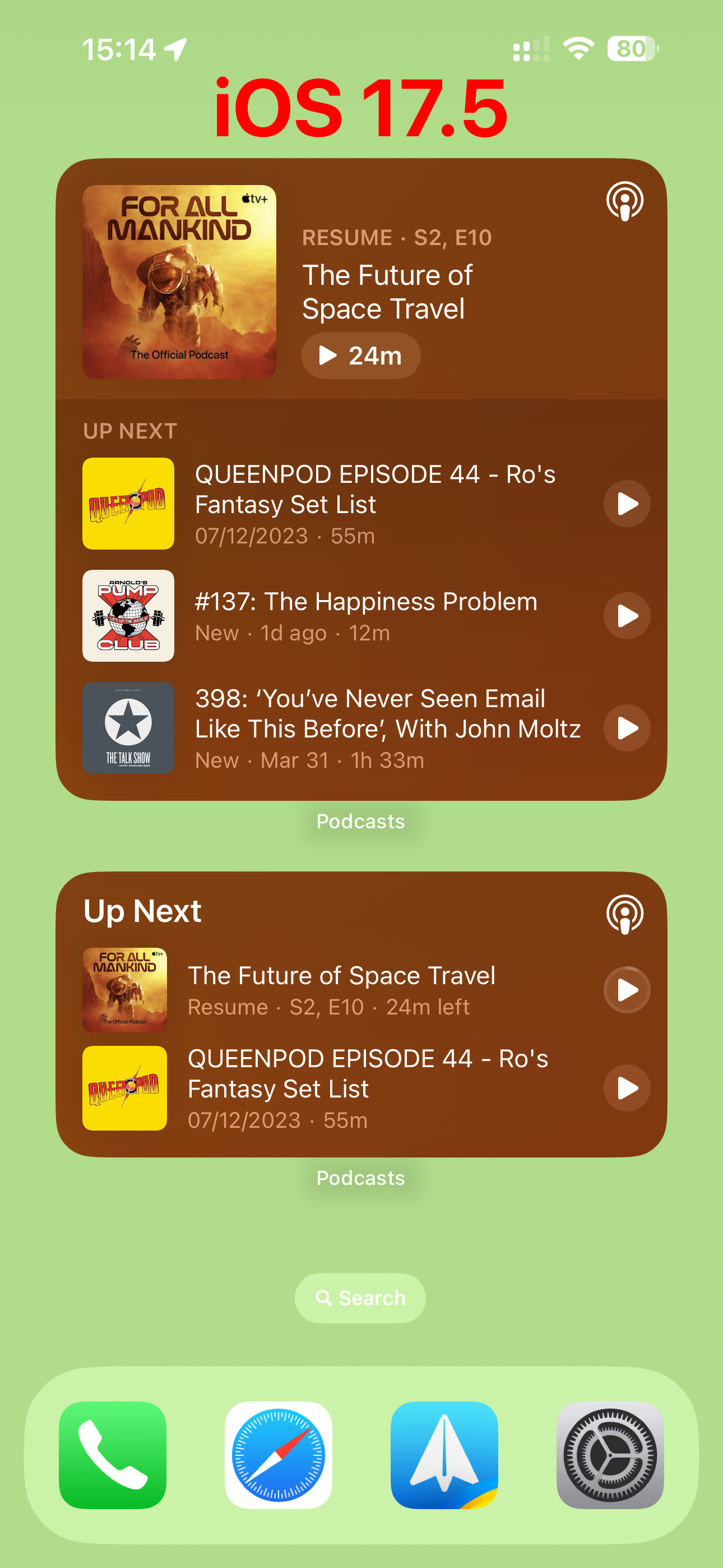 iOS 17.5 Apple Podcasts Widget Red Color Home Screen