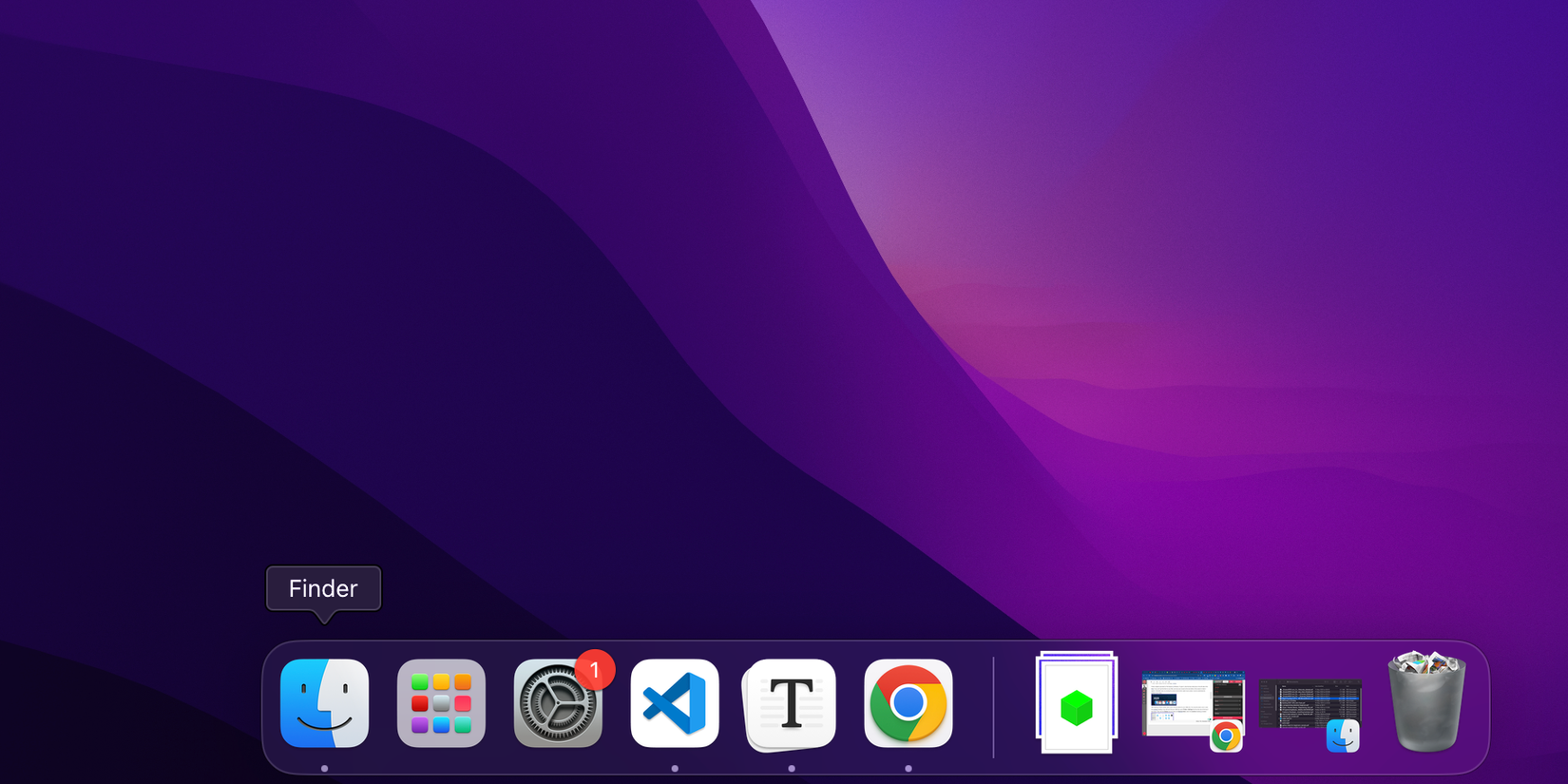 macOS Dock with cursor over Finder logo