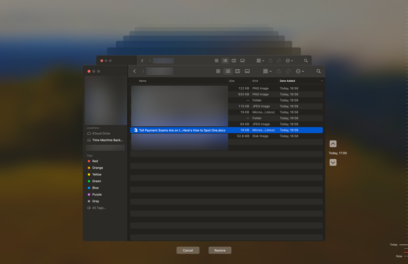 Restoring an unsaved Word document from the Time Machine backup.