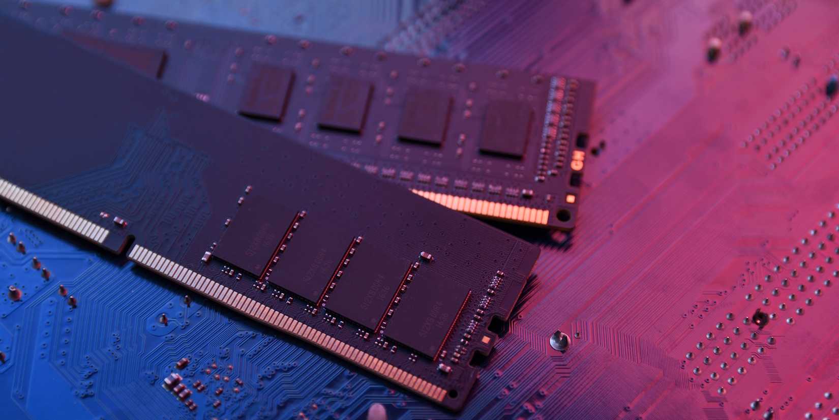 Two RAM sticks on top of a computer motherboard