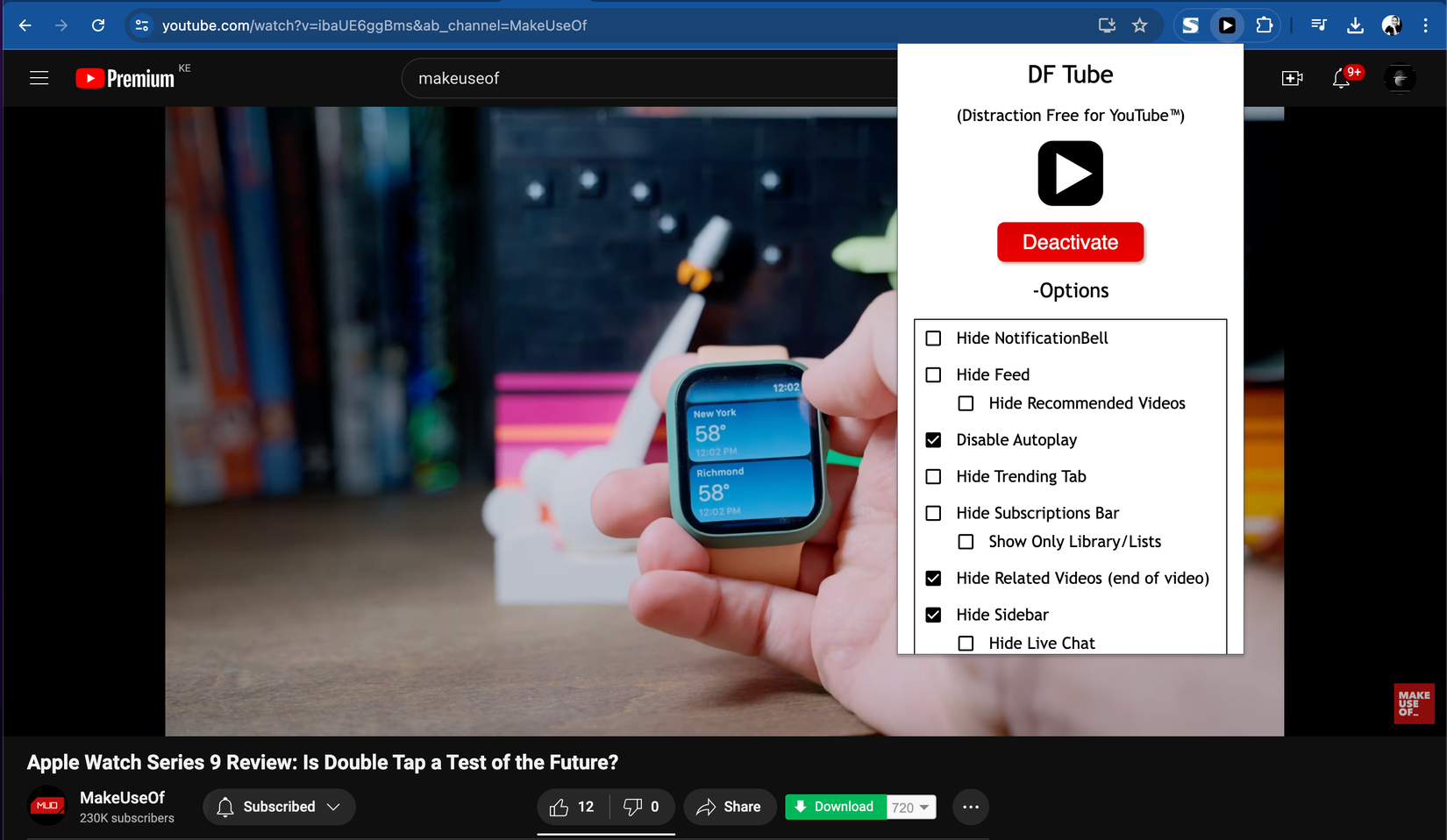 DF Tube extension enabled in Chrome