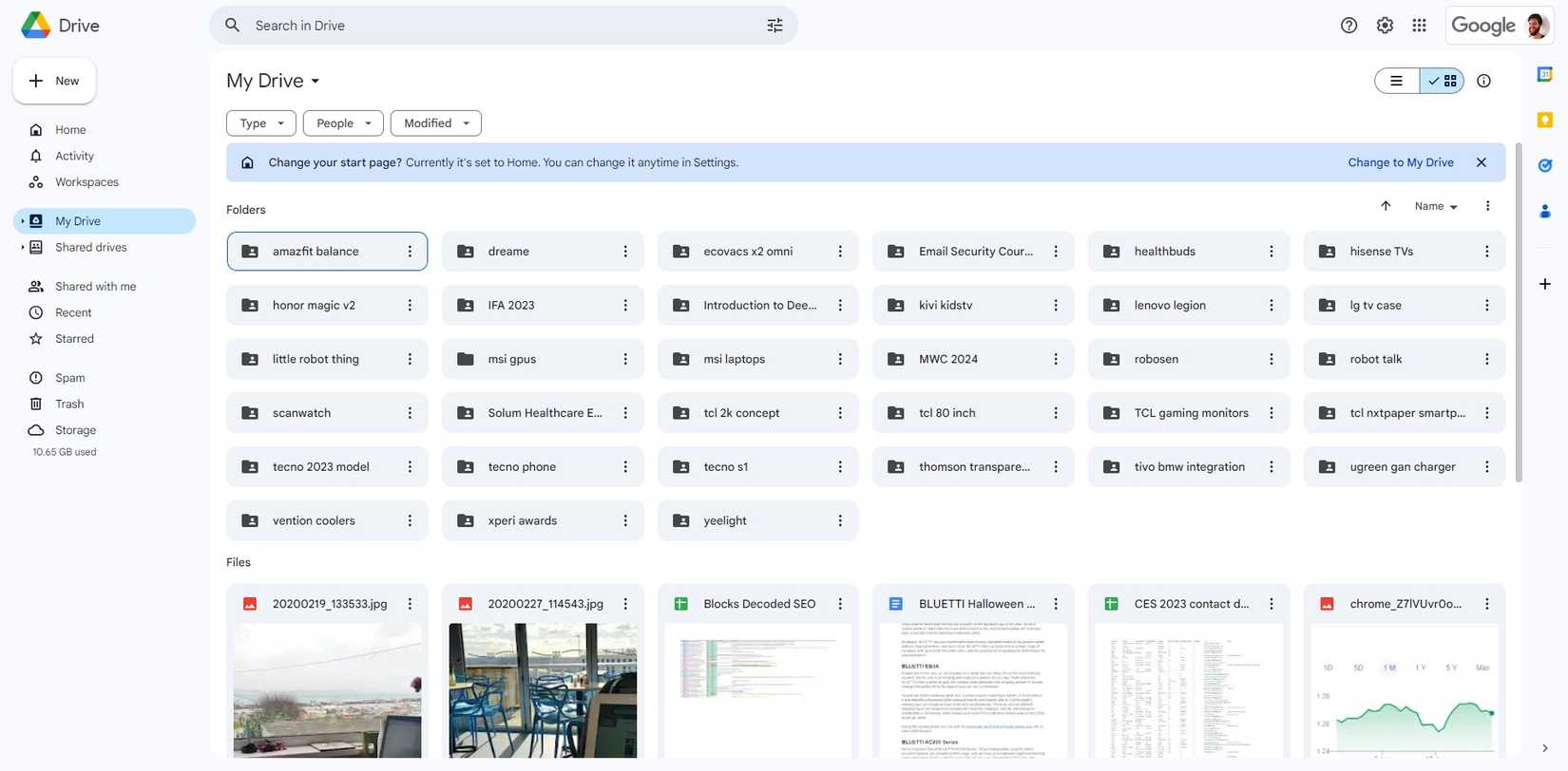 google drive showing folders and files