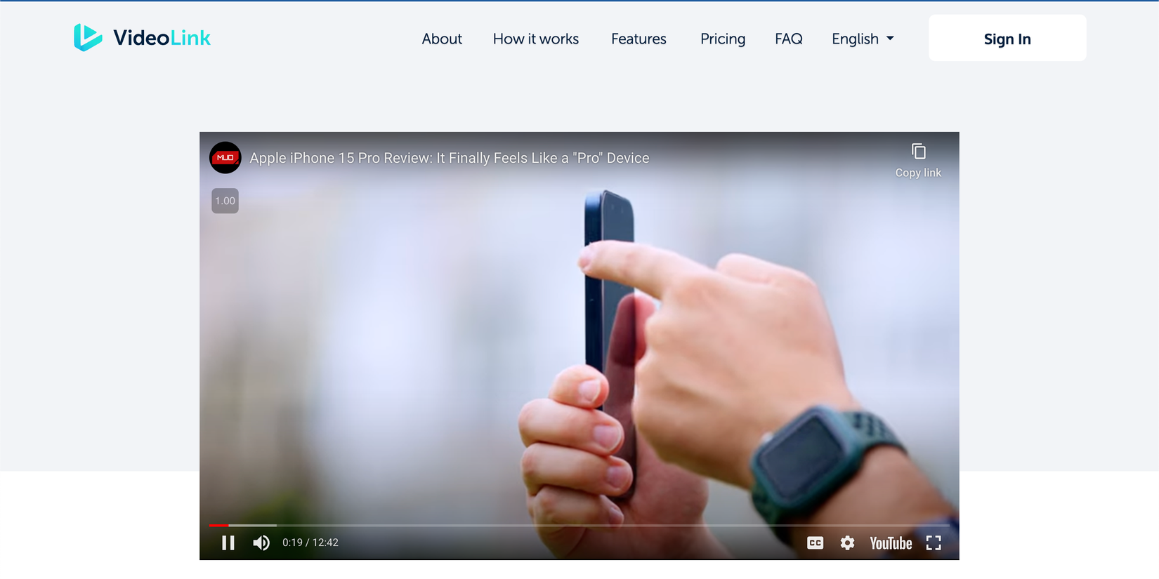Watching a YouTube video via VideoLink