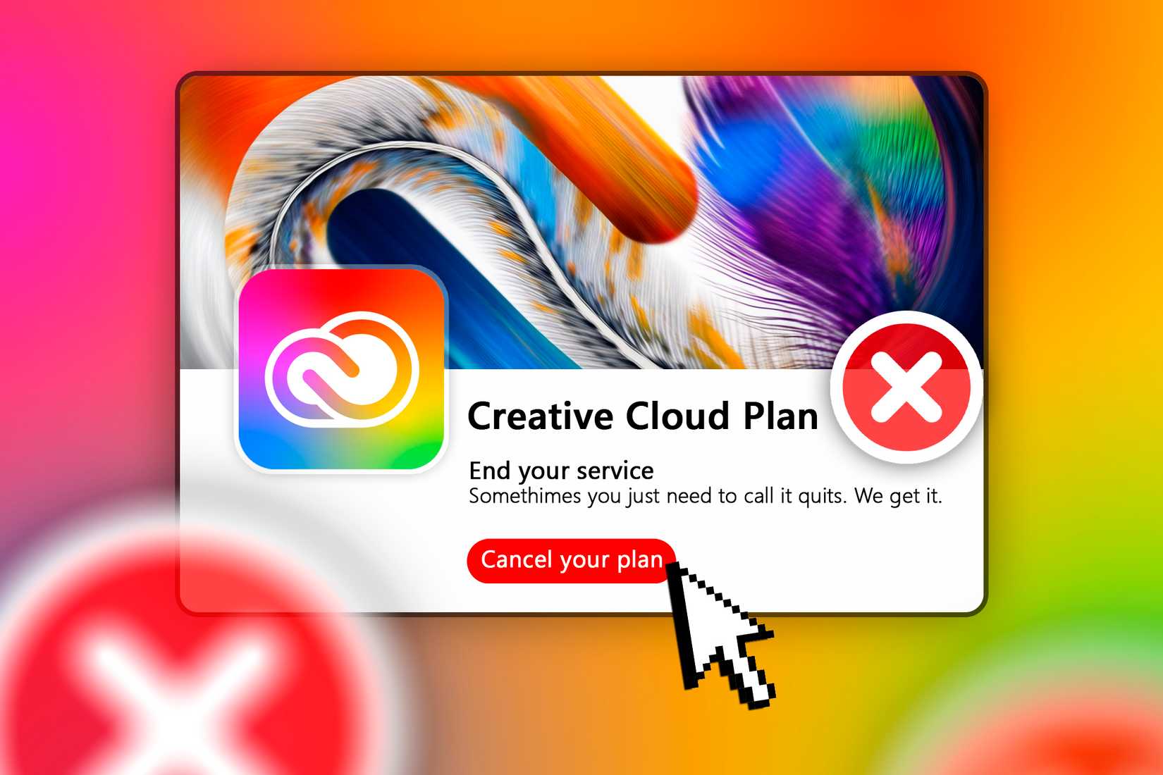 A cancellation window for the Creative Cloud plan.