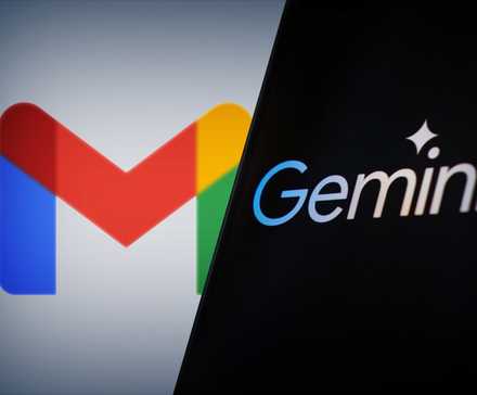 Gmail and Gemini logos side by side, symbolizing integration or comparison of email services and AI technology
