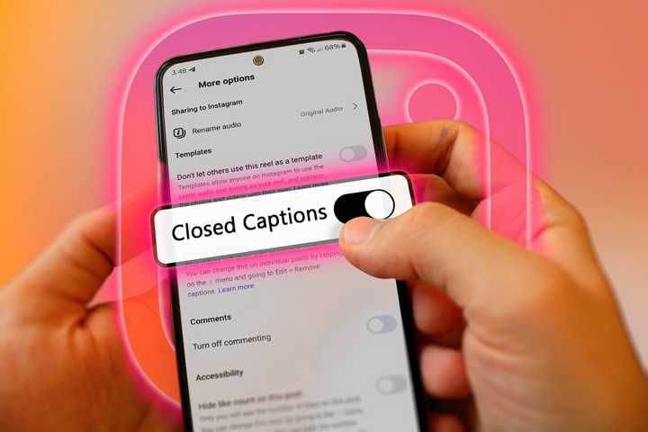 Instagram settings screen with the closed captions switch turned on.
