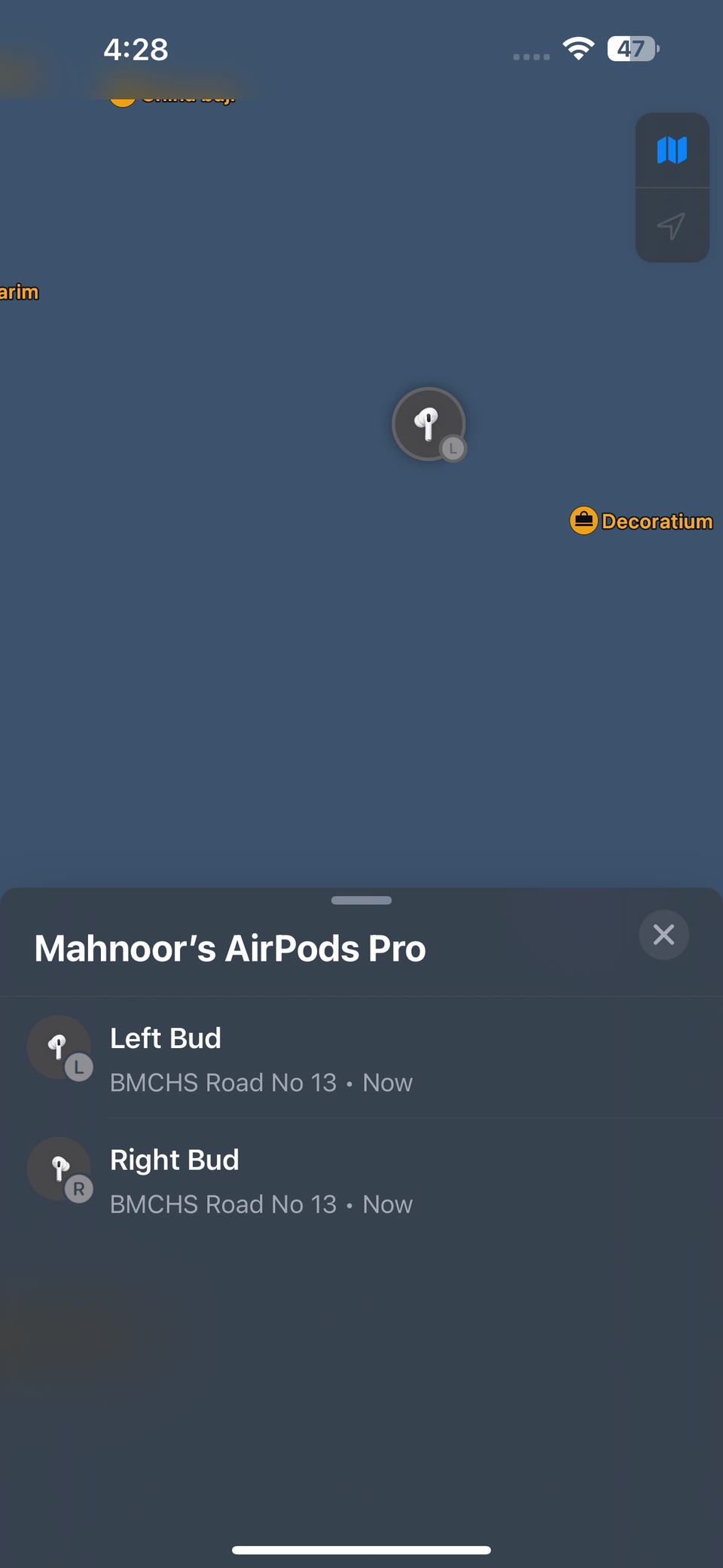 Left Bud and Right Bud location in Find My app