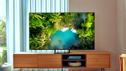 samsung qled television in living room