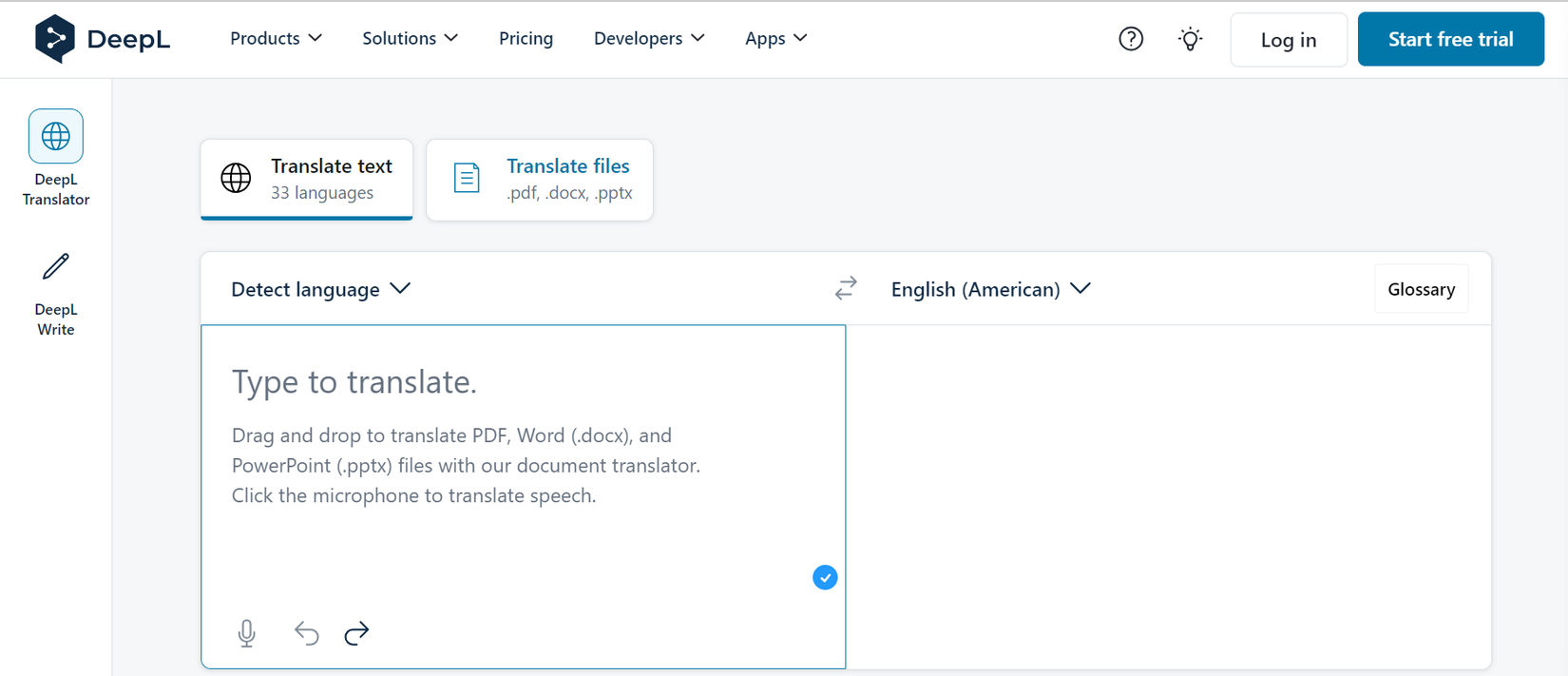 A screenshot of the DeepL homepage