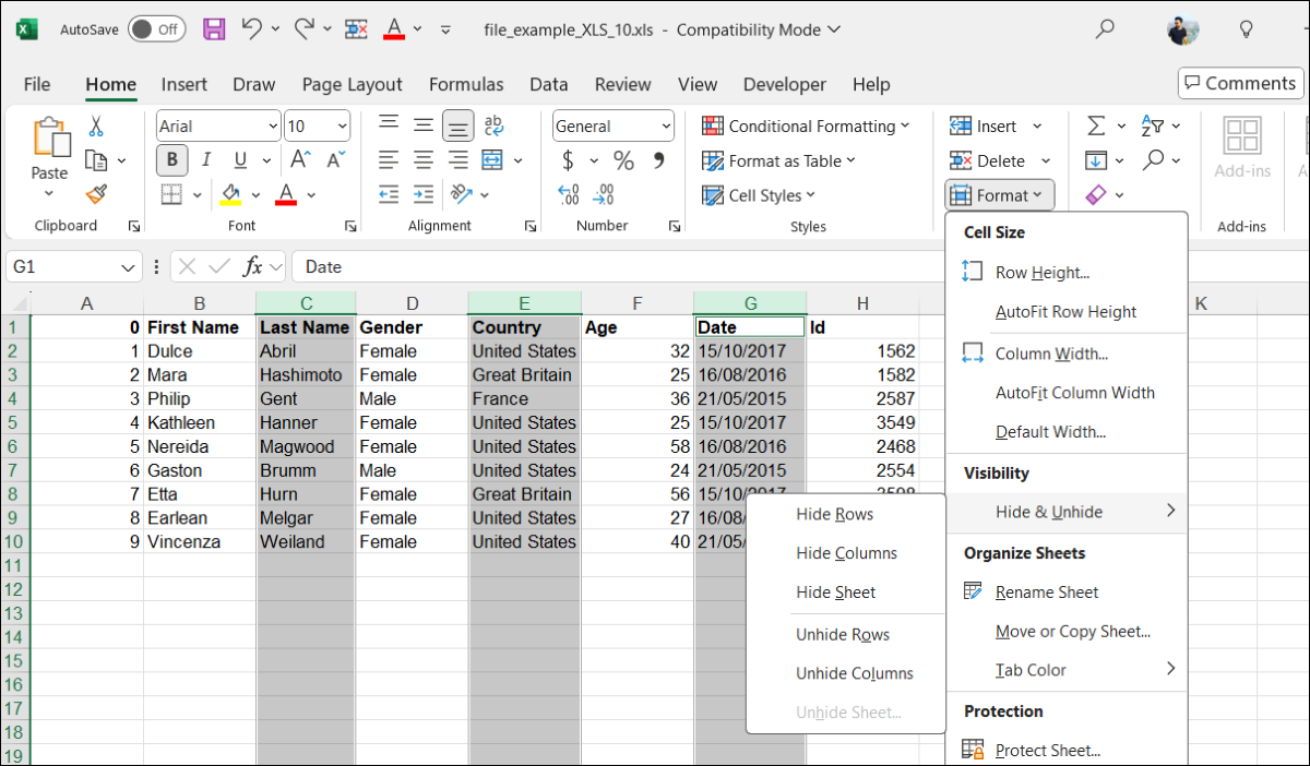 How to Hide or Unhide Columns and Rows in Excel