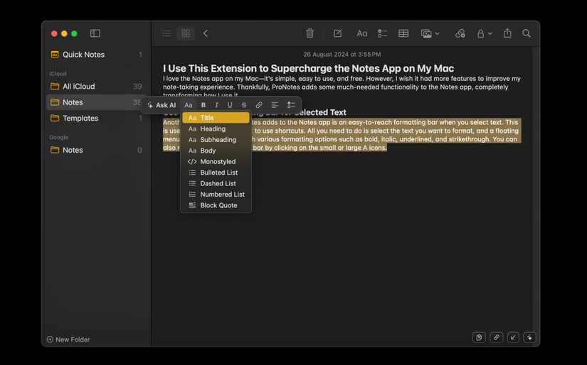 Note App Formating I Use This Extension to Supercharge the Notes App on My Mac