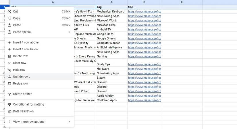 Make Your Google Sheets Simpler by Hiding Rows and Columns