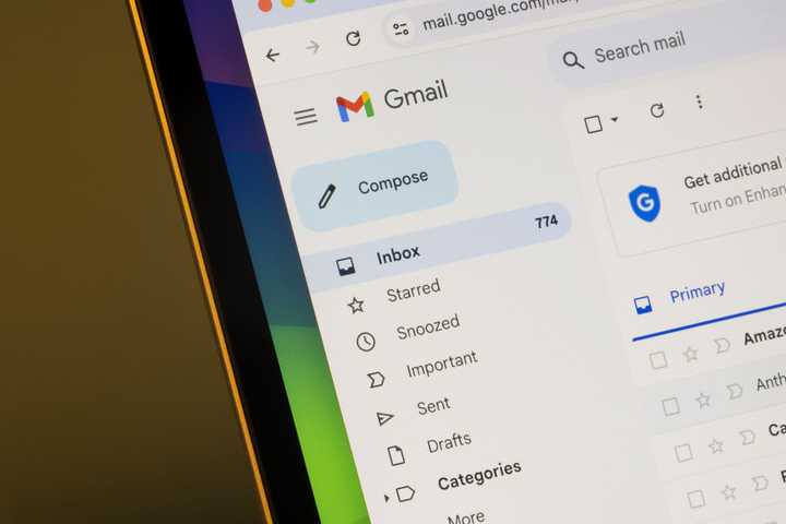 a gmail inbox on a laptop screen