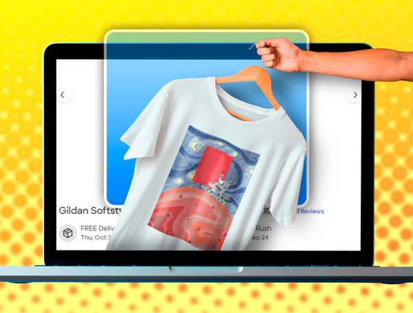 A laptop screen with a hand pulling a T-shirt out of it.
