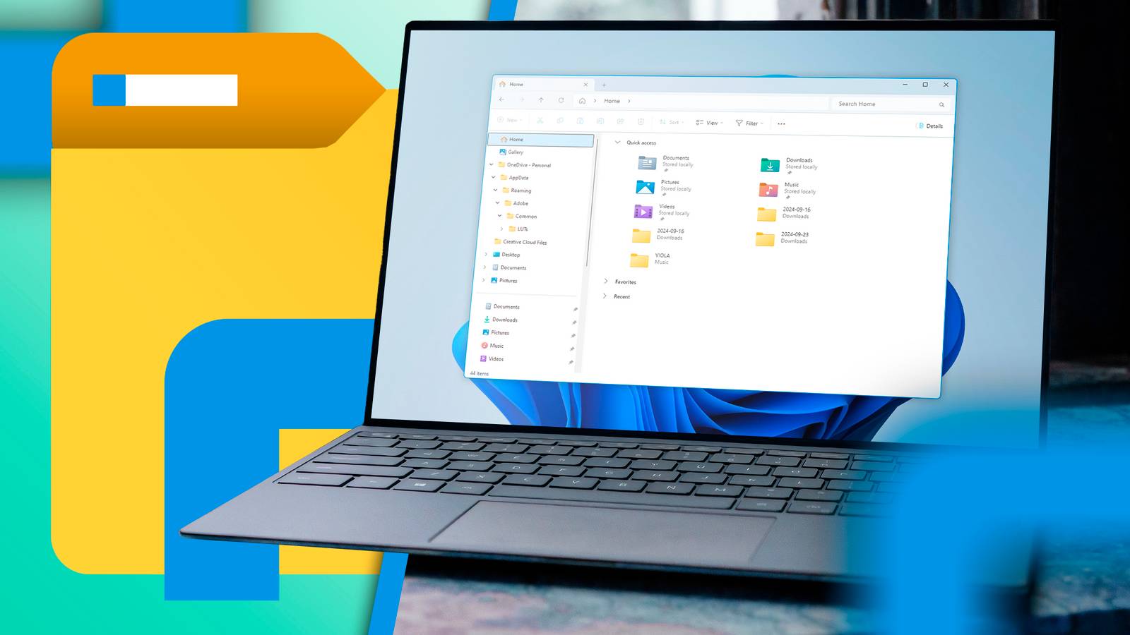 A laptop with File Explorer open and the icon next to it.