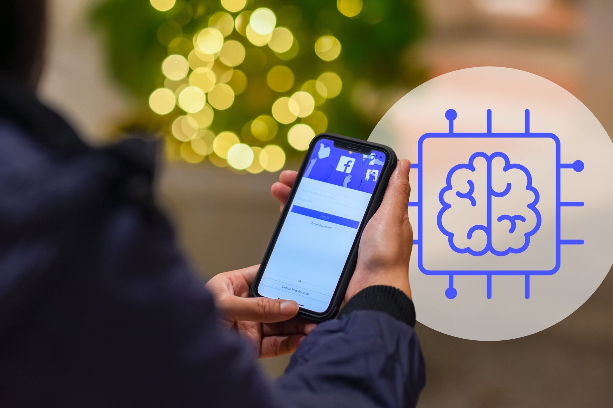 a person using facebook on a smartphone with an ai chip logo in the background (1)