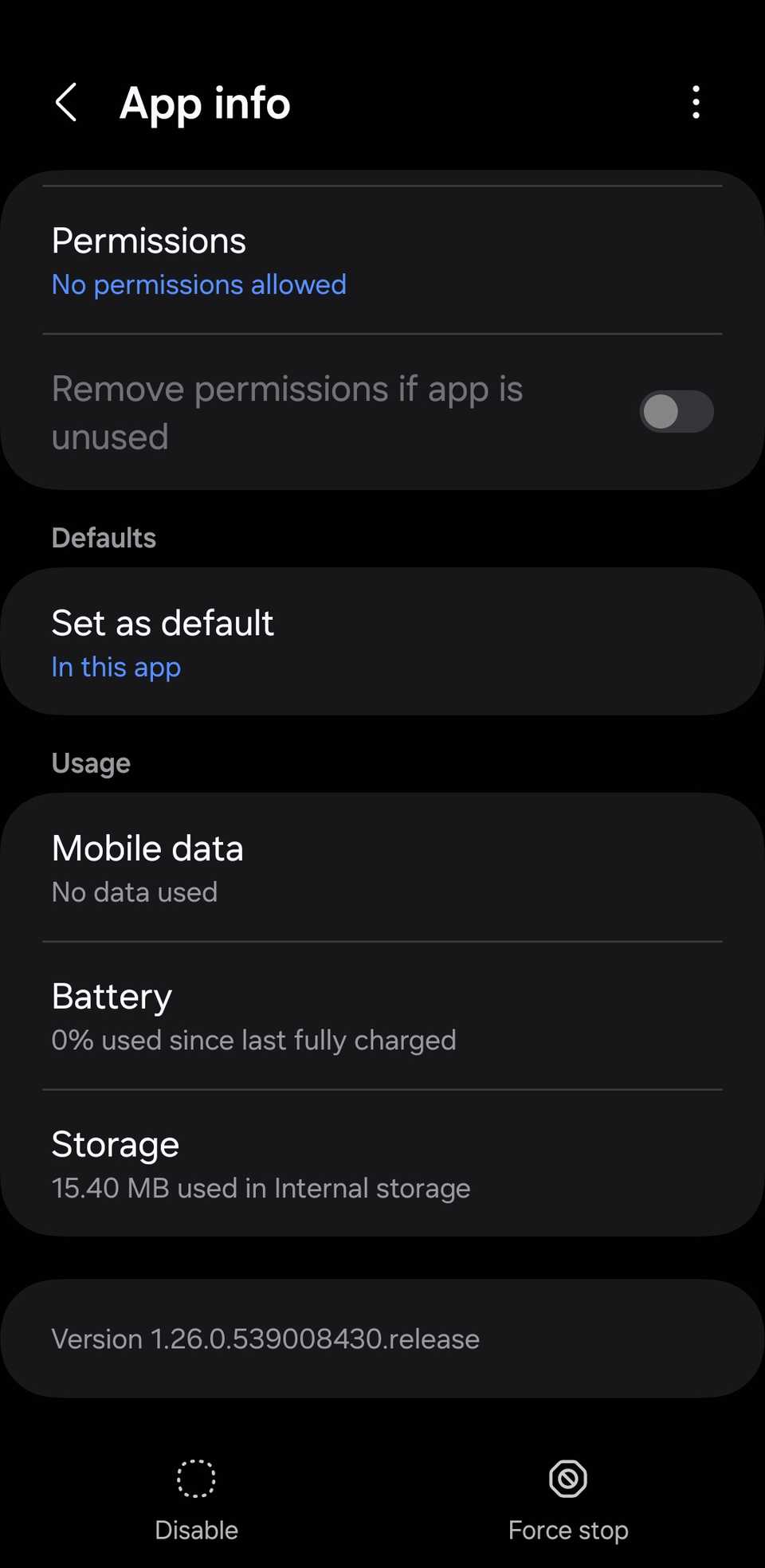 App Info Page on Android