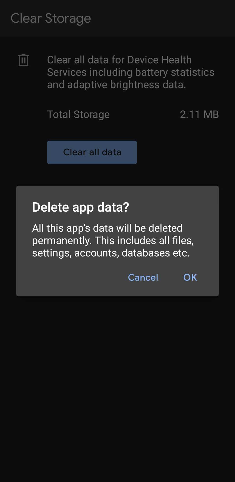 Delete App Data Pop-Up on Android