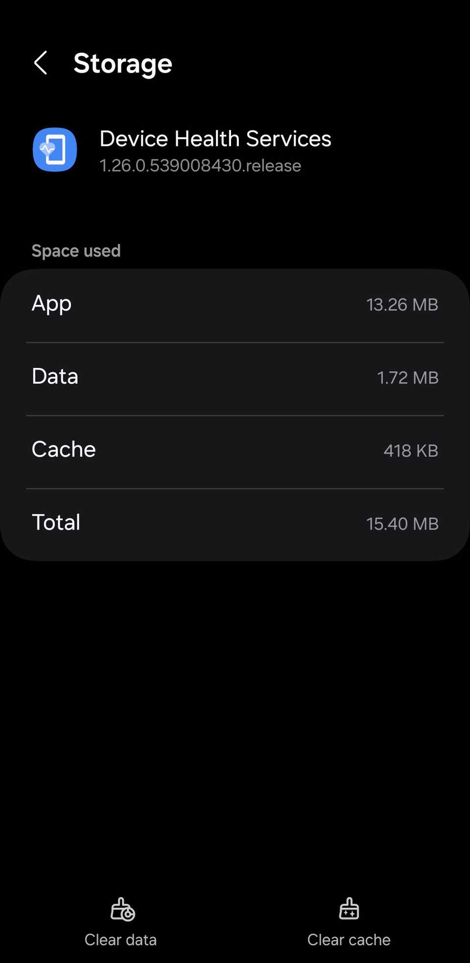 Device Health Services Storage Menu on Android