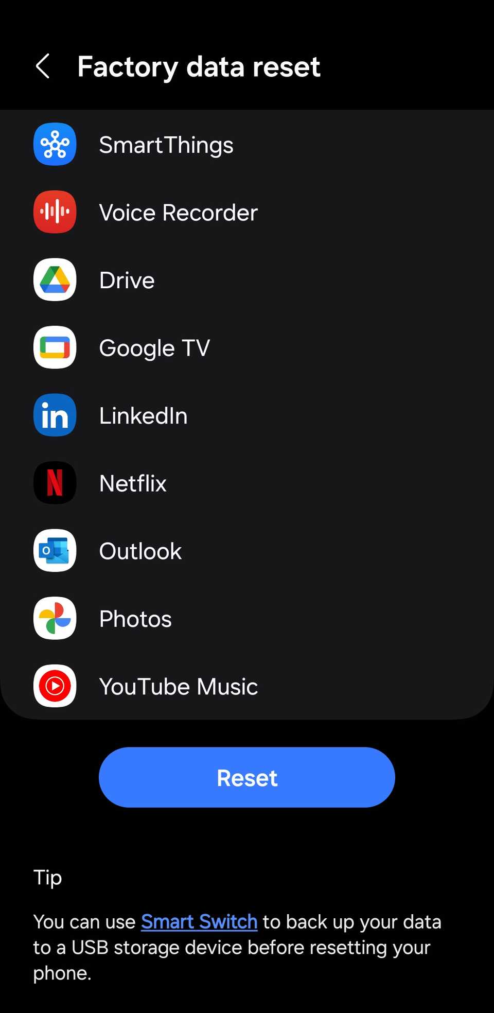 Factory Data Reset Option on Android