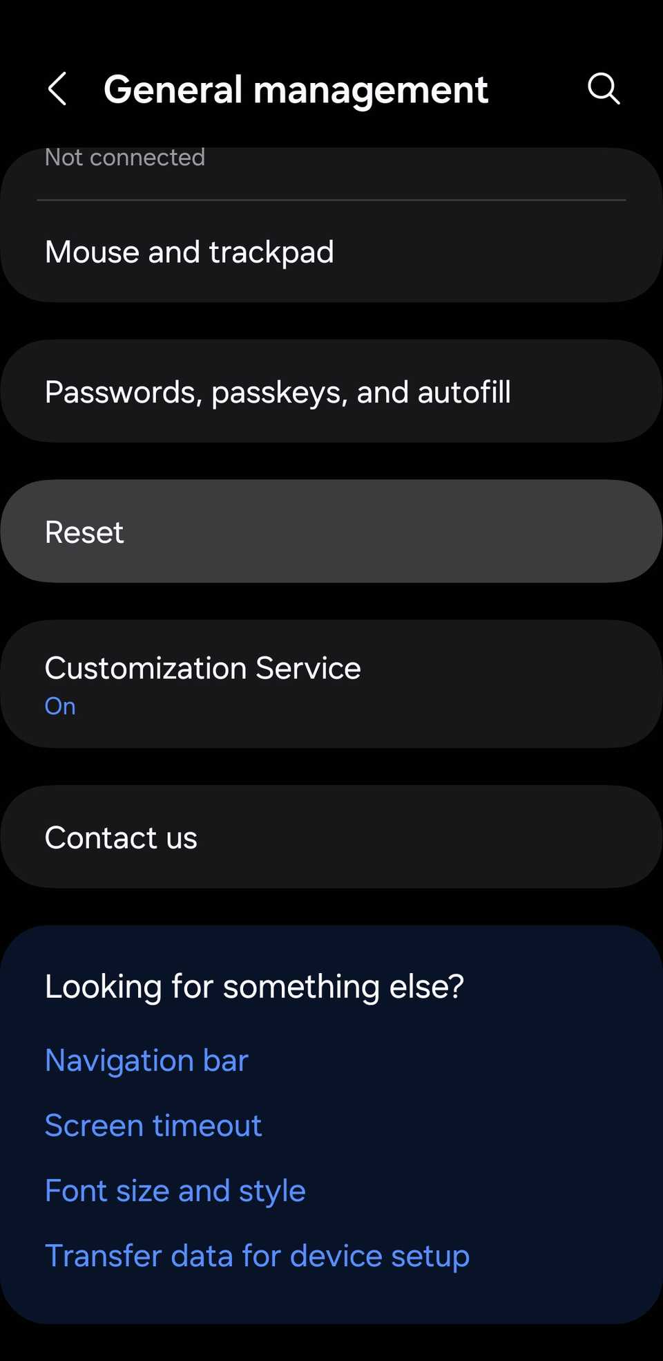 General Management Menu on Android