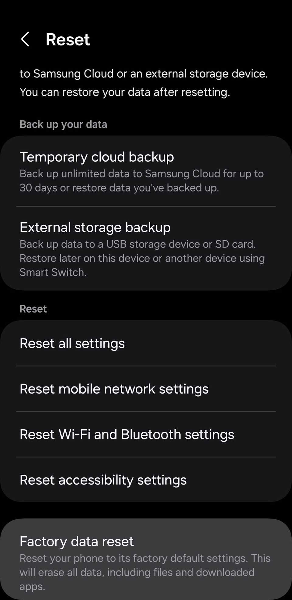 Reset Menu on Android