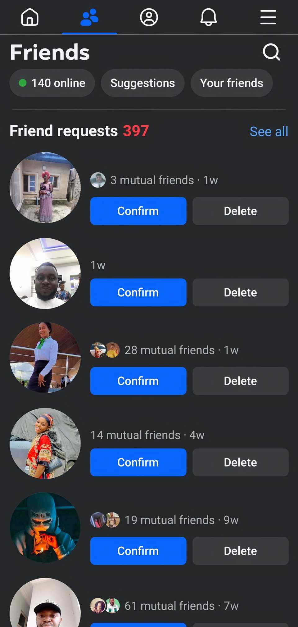 screenshot showing fb friend requests