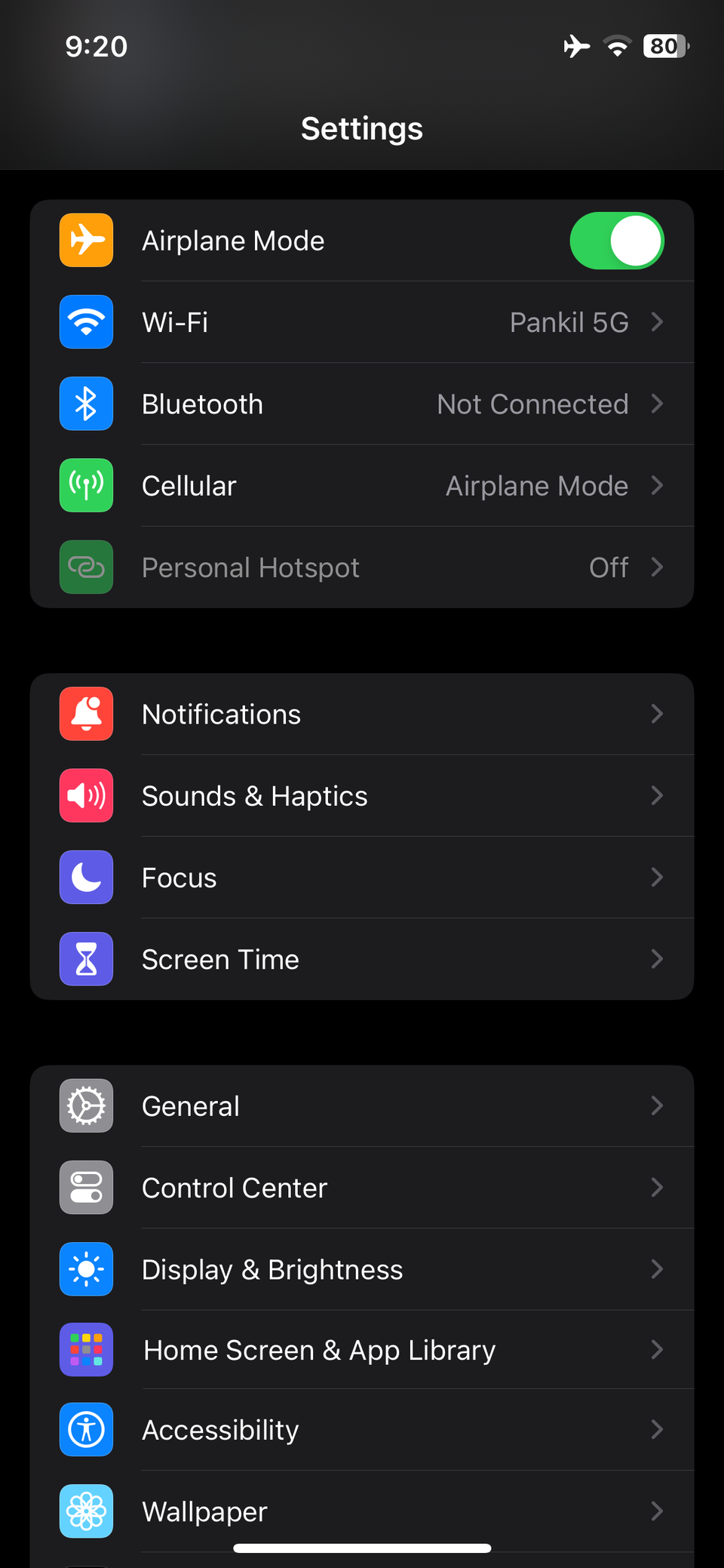 Settings App on iPhone