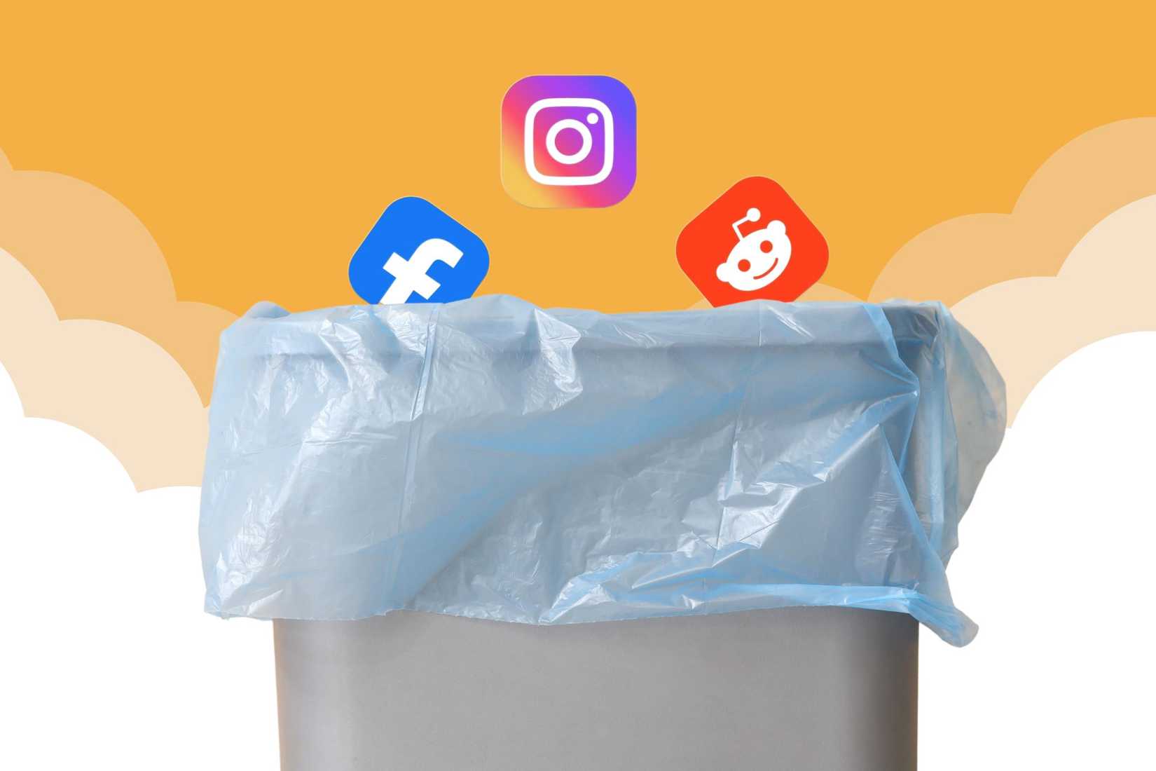 social media icons going into a bin