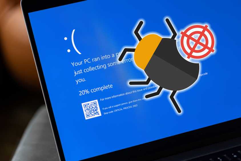 windows error screen with error bug vector