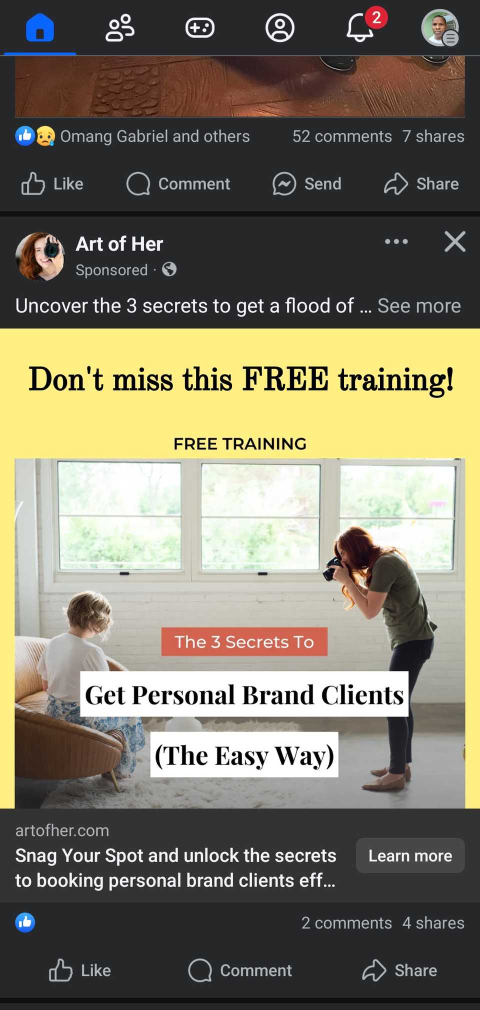 ad on facebook