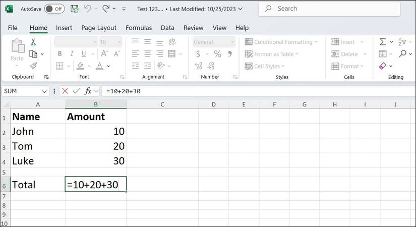Addition in Excel Sheet