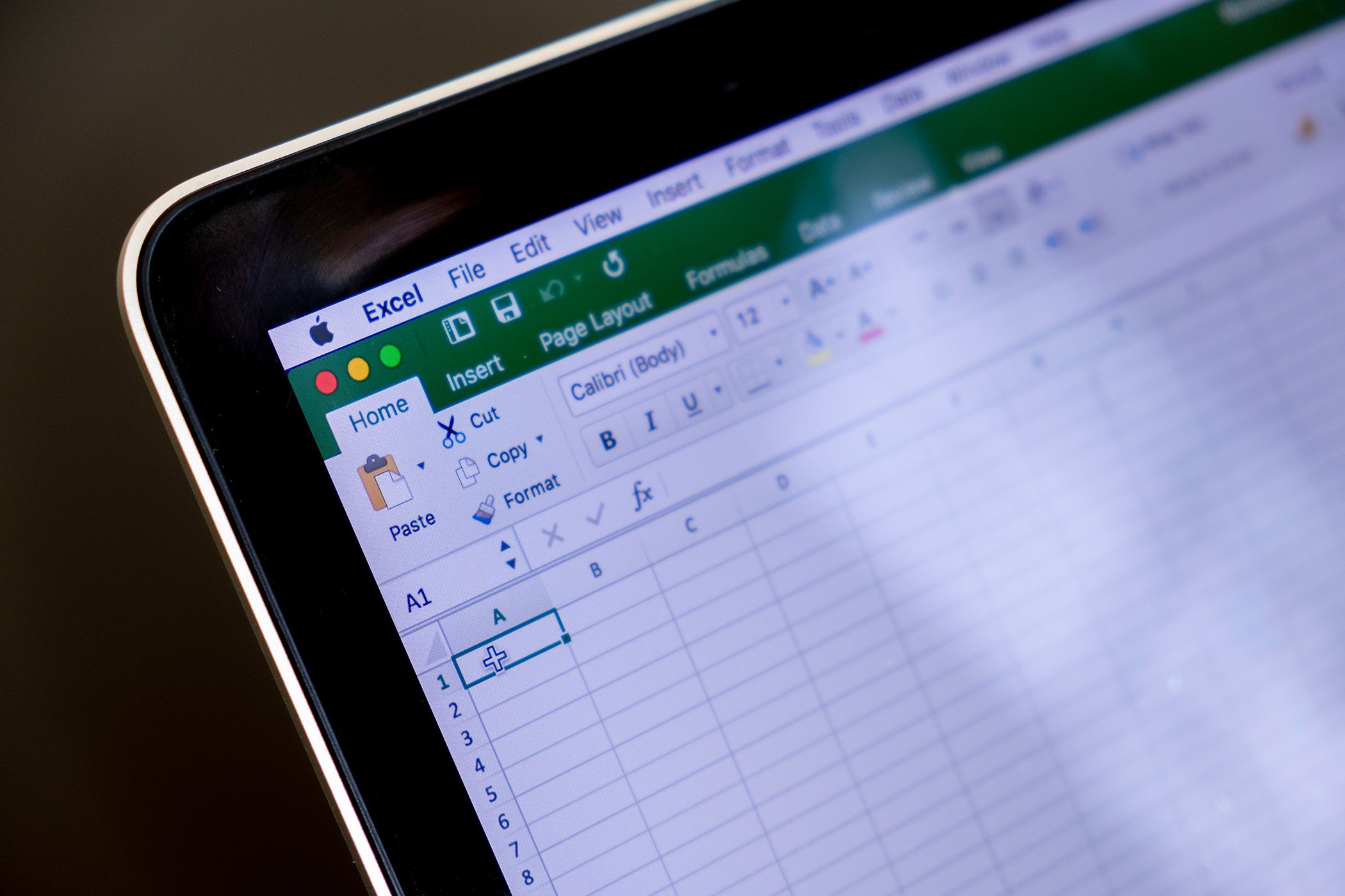 Close up image of an Excel workbook on a laptop