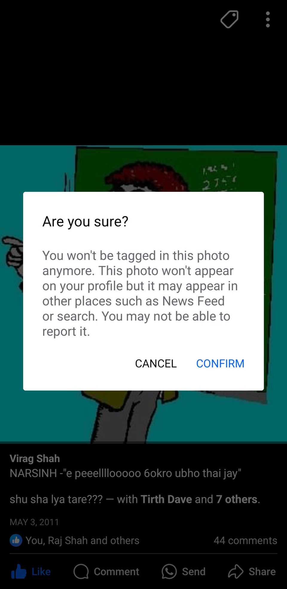 Confirmation Pop-Up About Removing Tag From Facebook Photo