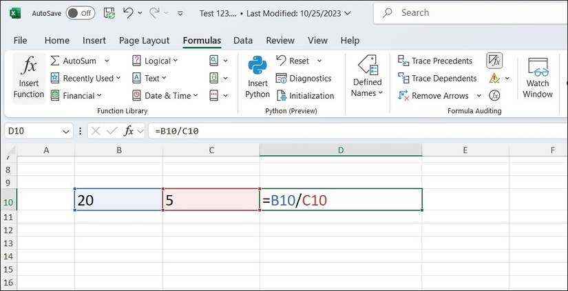 Division in Excel Sheet