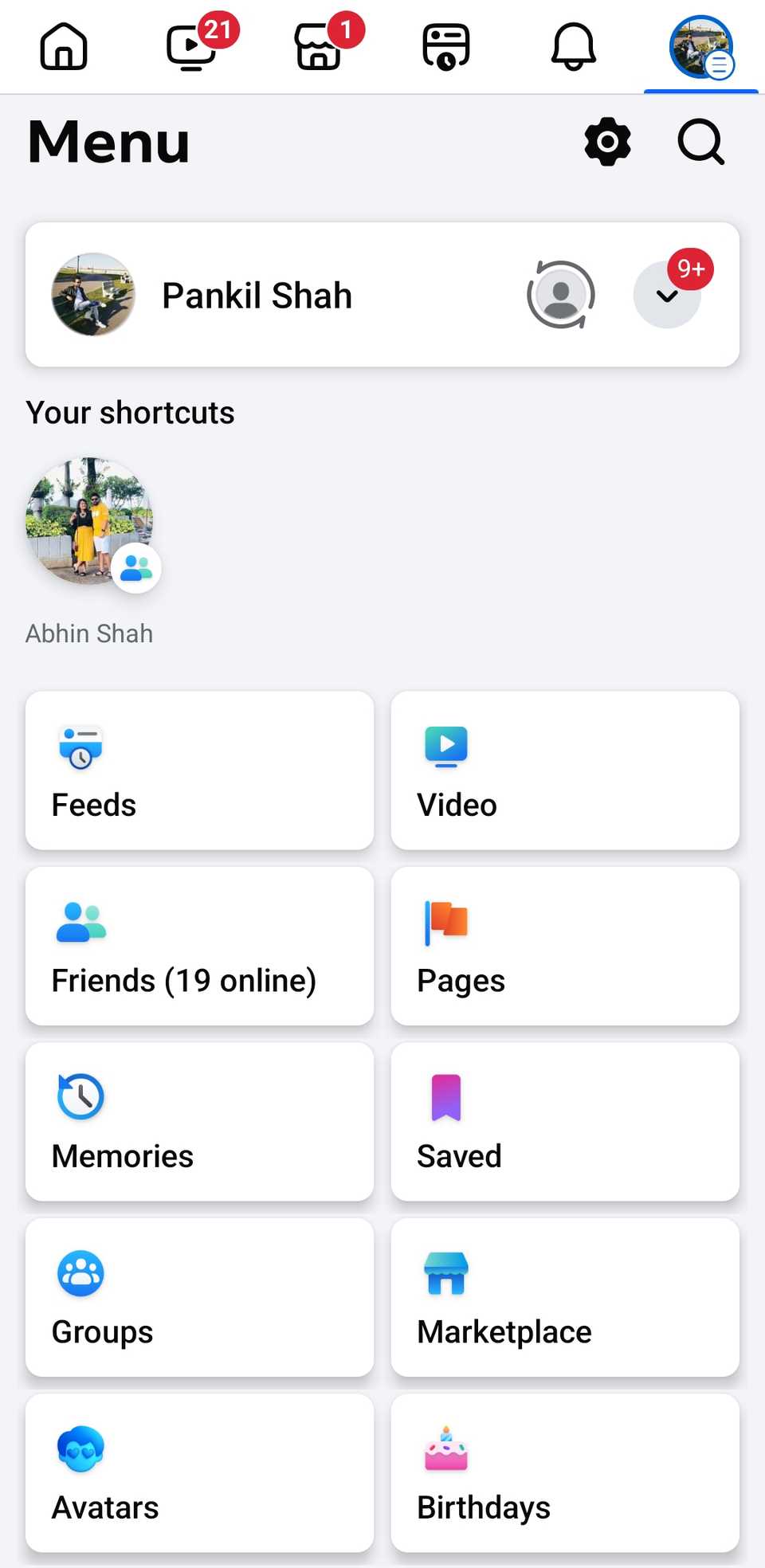 Facebook App Menu on Mobile