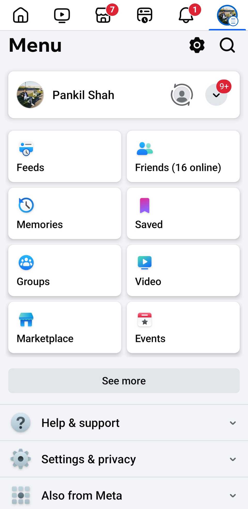 Facebook Menu on Mobile App