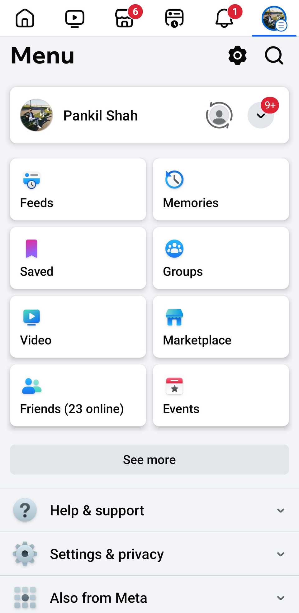 Facebook Mobile App Menu