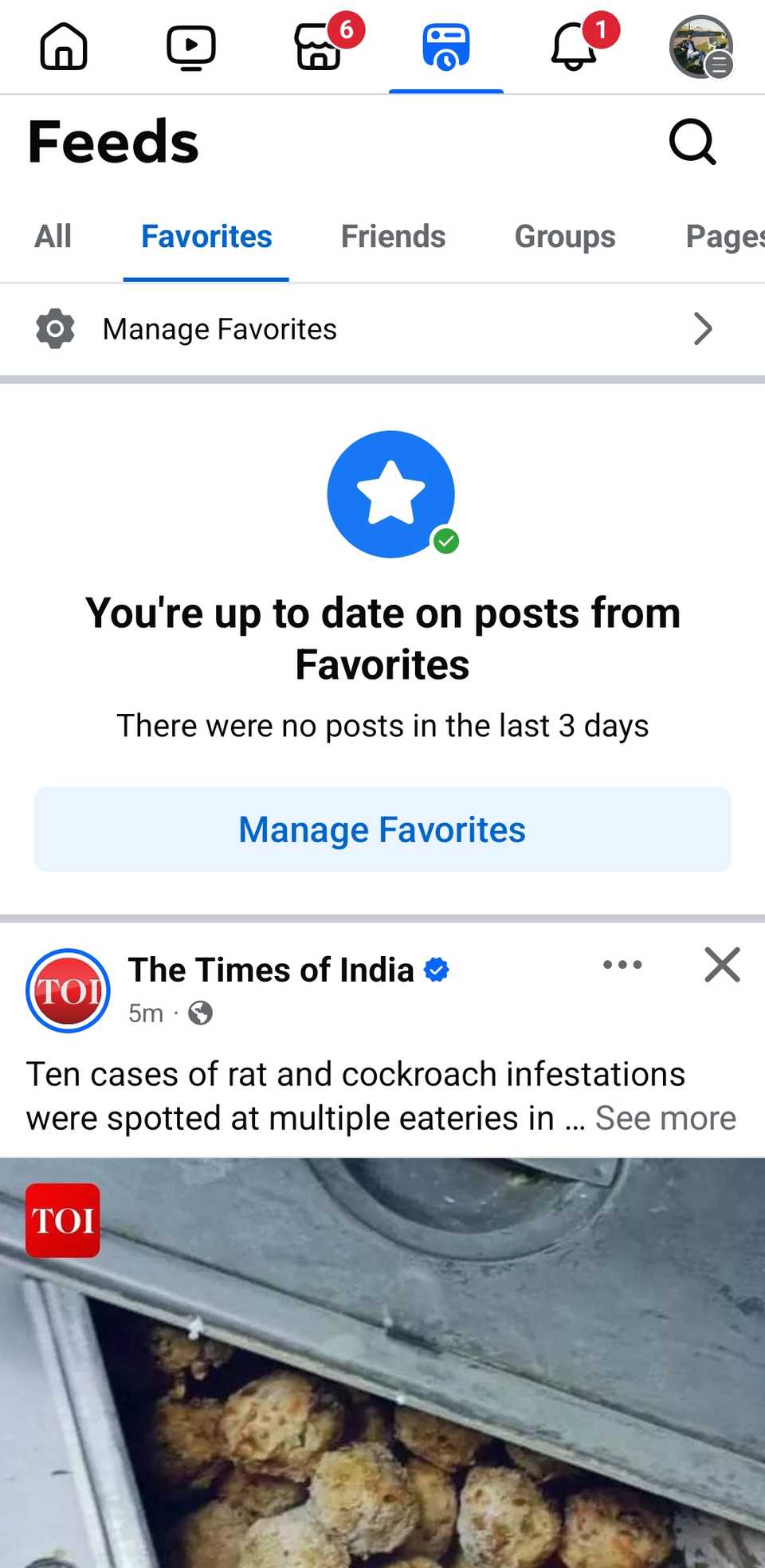 Manage Favorites Option in Facebook App