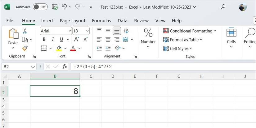 Math Formula in Excel