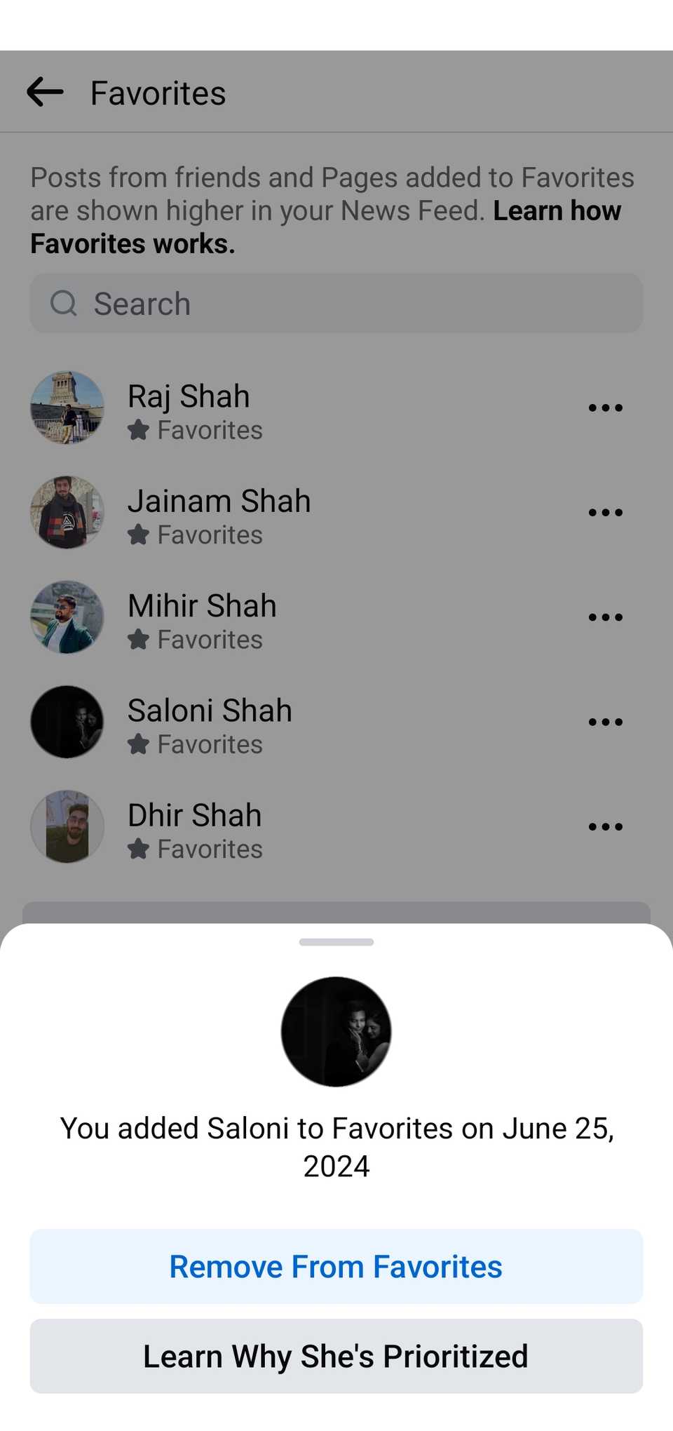 Remove From Favorites Option in Facebook App