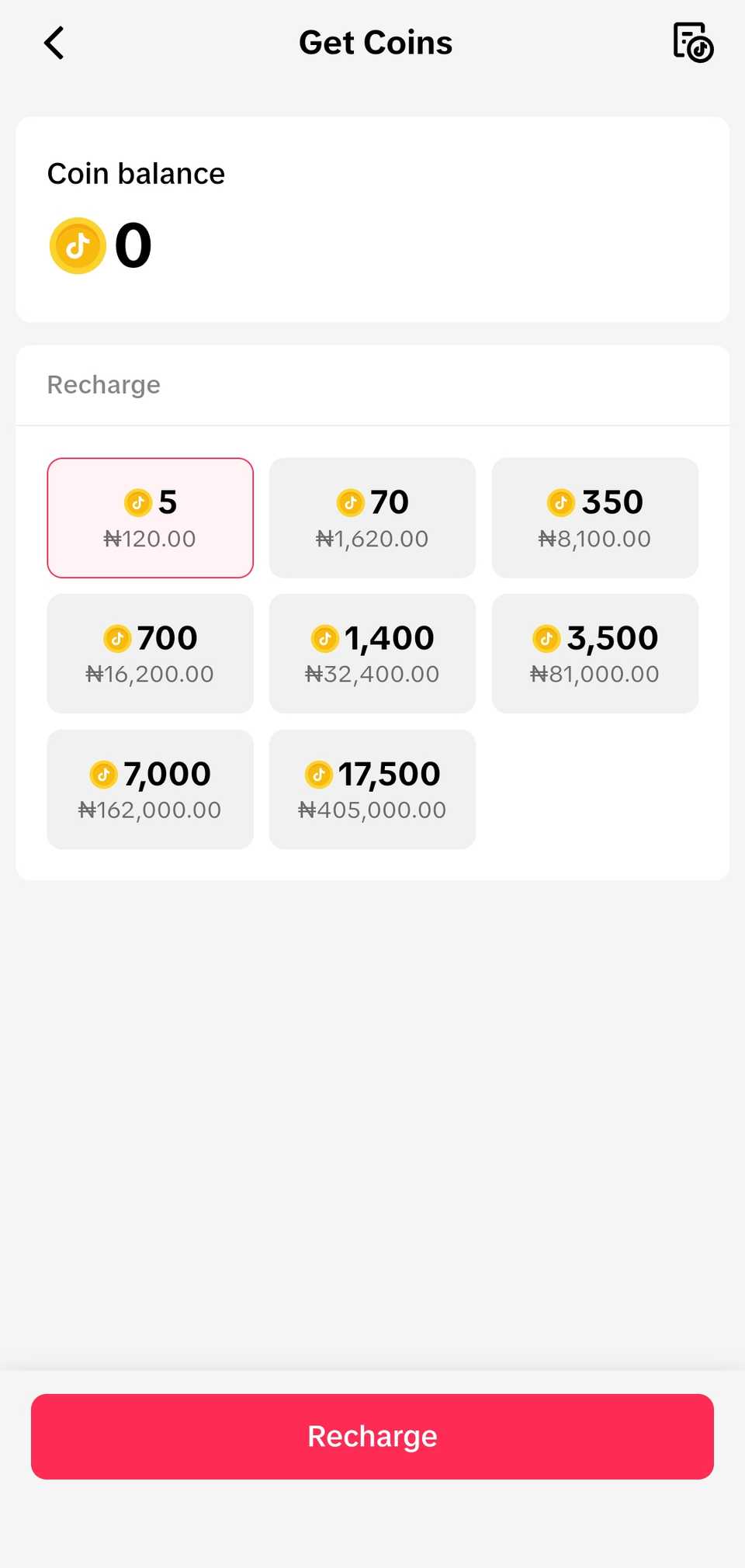 Tiktok coins page on app