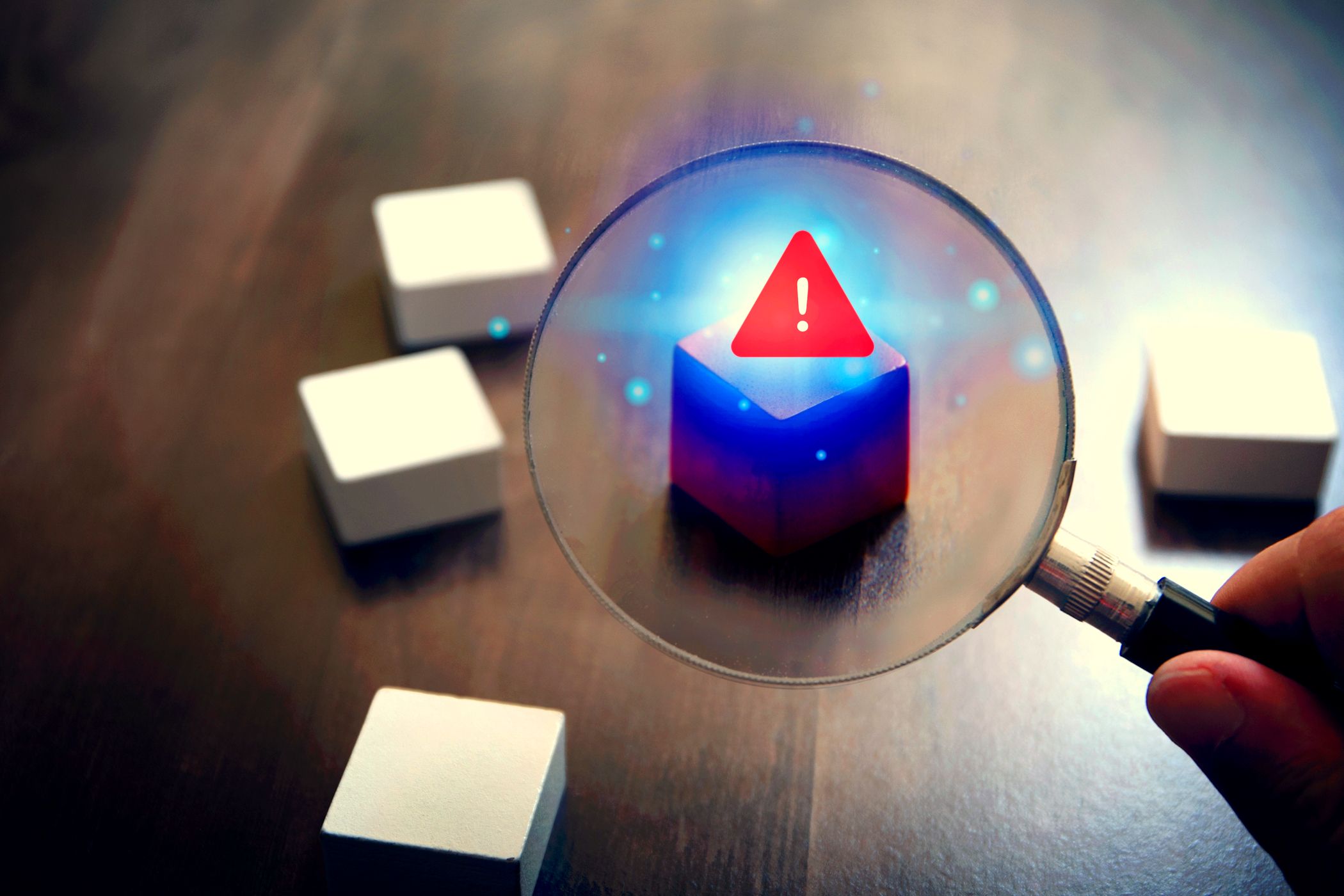 using magnifying glass to spot malware threat