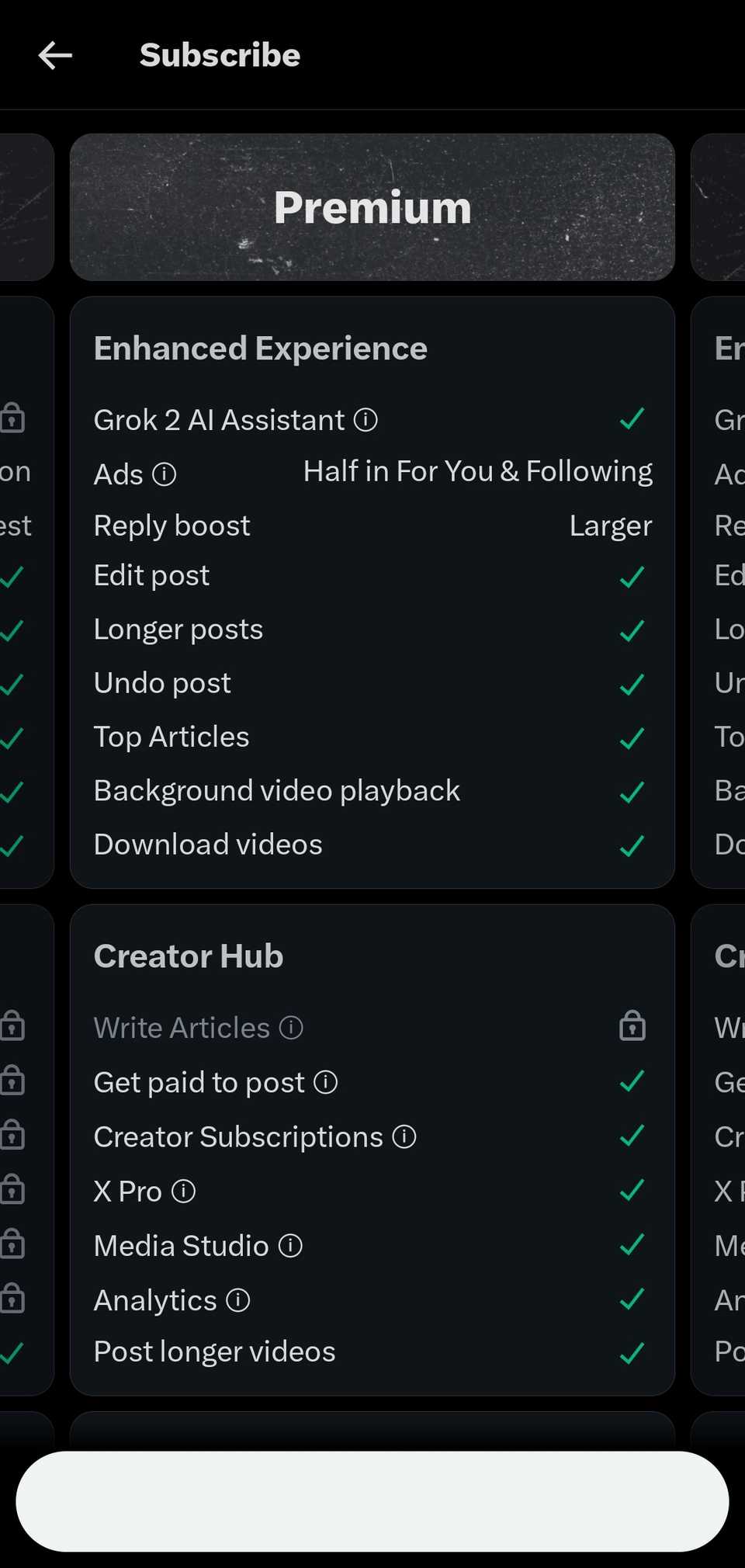 x premium subscription page